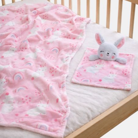 Plaid polaire lapin arc en ciel grisTom Kids